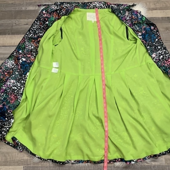 Rachel Roy double breasted zip pleated trench coat splatter print M - Picture 7 of 11